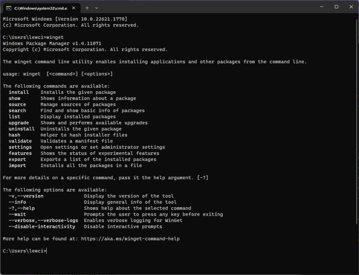 Screenshot Of Windows Command Line Being Used To Test Out Winget
