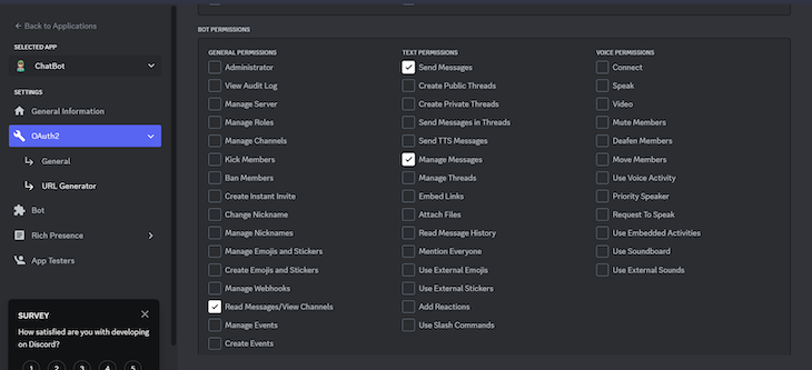 List Of Discord Bot Permissions With Selected Permissions