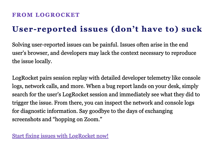 Text CTA LogRocket Example