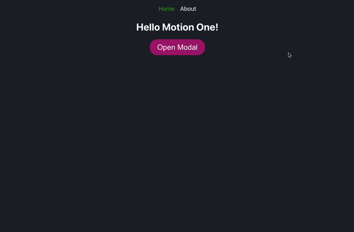 When we open the modal, it animates from a green background rotated 15 degrees to a purple background with no rotation
