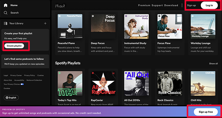 Spotify CTAs On Home Page