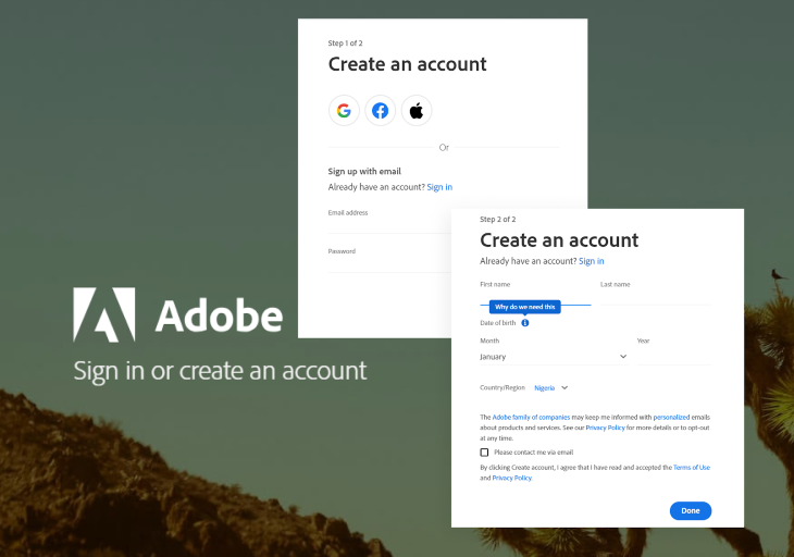 Adobe Sign-up Page