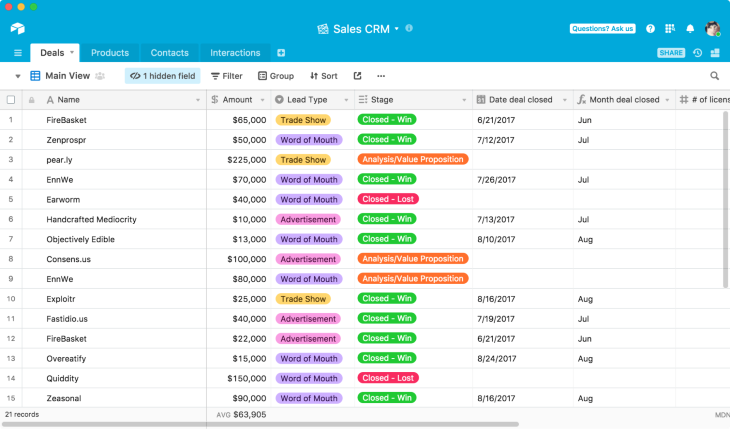 Airtable Table View With Colored Tags