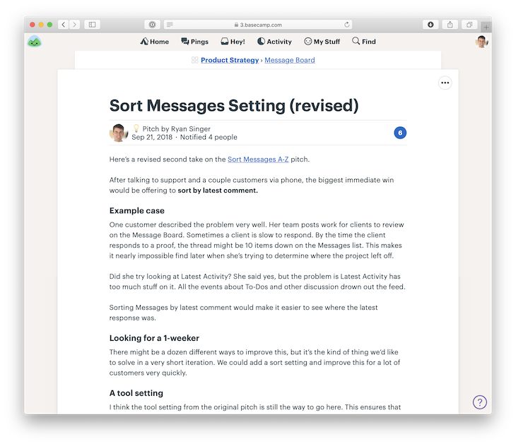 Basecamp Pitch Document Example