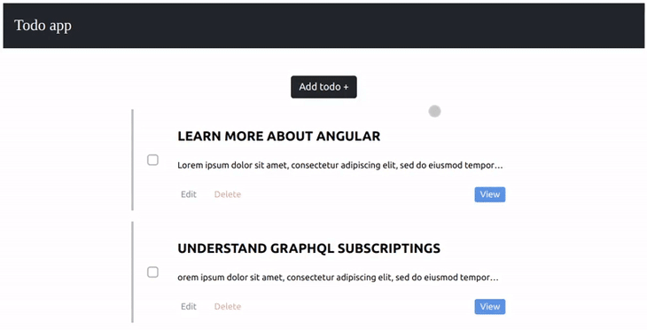 Our Completed To-do App Built With Angular and GraphQL Subscriptions