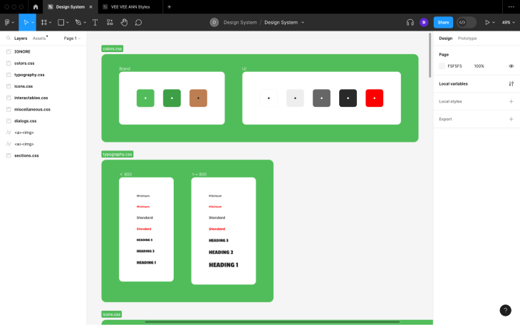 Design System With Set Colors and Typography