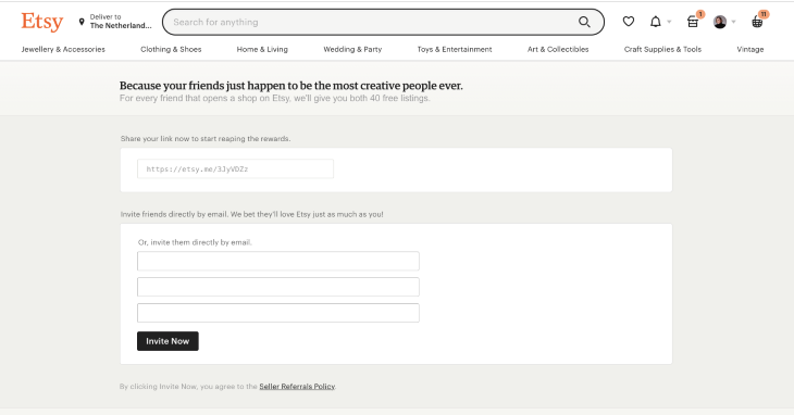 Etsy Referral Page