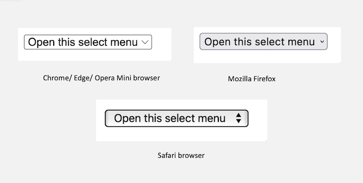 Three Simple Select Menus Styled Slightly Differently Based On Browser