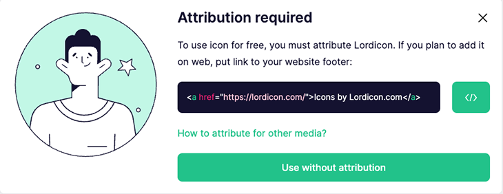 Lordicon requires that you put an attribution link in your page footer