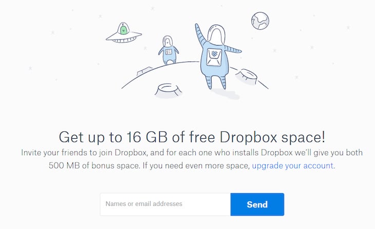 Rewarded Invite Example: Dropbox