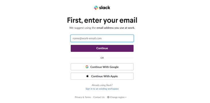 Slack Sign-up Page
