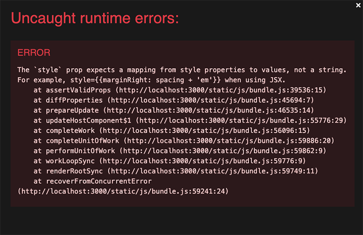Uncaught runtime errors