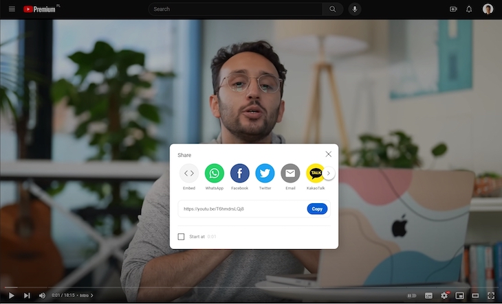 Screenshot Of YouTube's Sharing Feature