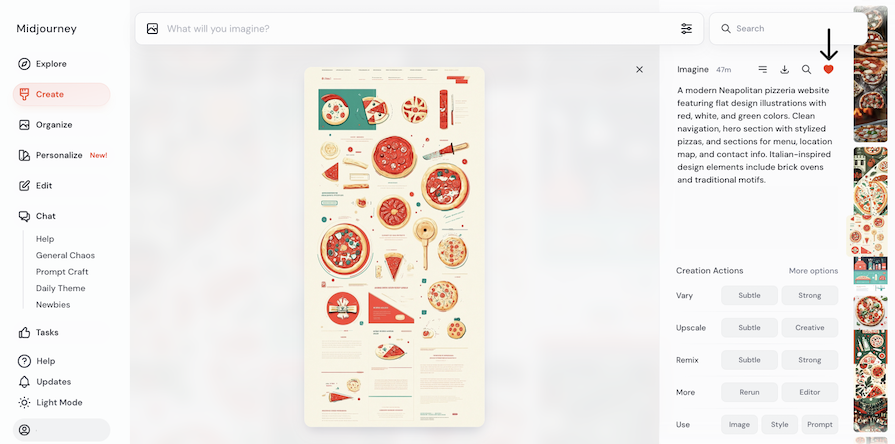 Saving Midjourney Results By Liking With Heart Icon