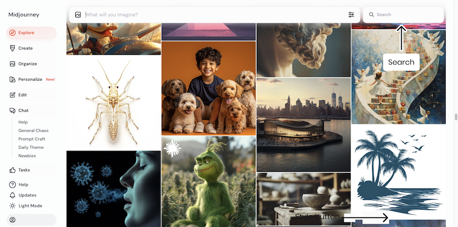 Midjourney Search Feature With Search Bar And Grid Of Results