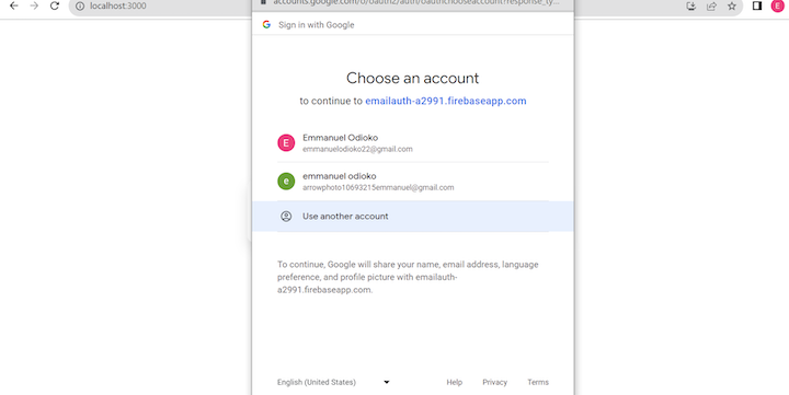 Choosing Google Account