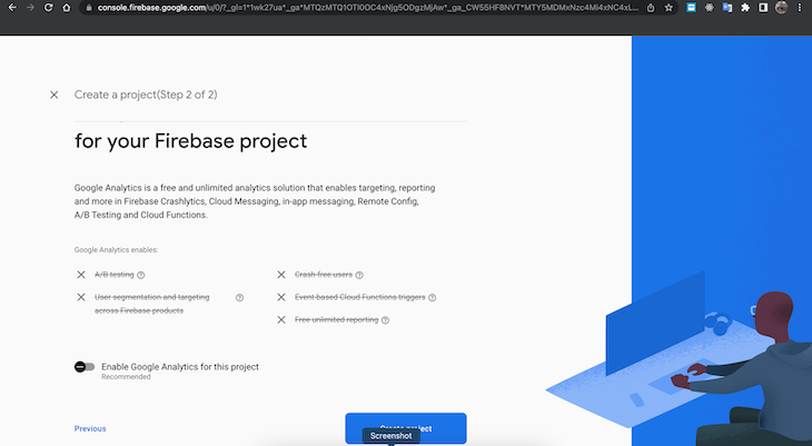 Step In Firebase Project Creation Flow With Toggle Set To Disable Google Analytics For Project