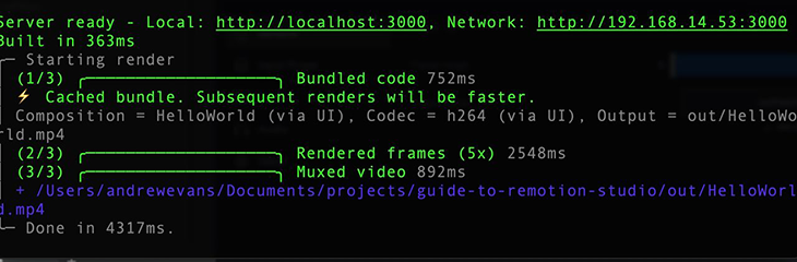 The terminal output of our render