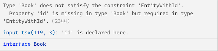 The TypeScript Compiler Throwing An Error Because The Book Interface Doesn't Contain An ID Property