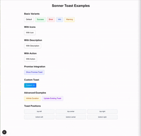gif of sonner homepage