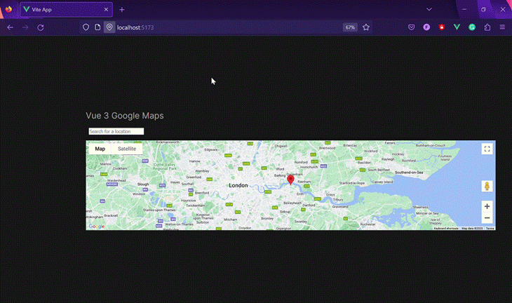 Demo Showing the Advanced Google Maps Features We Implemented in Our Vue 3 App
