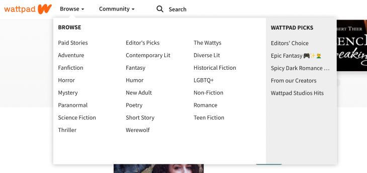 Wattpad Menu