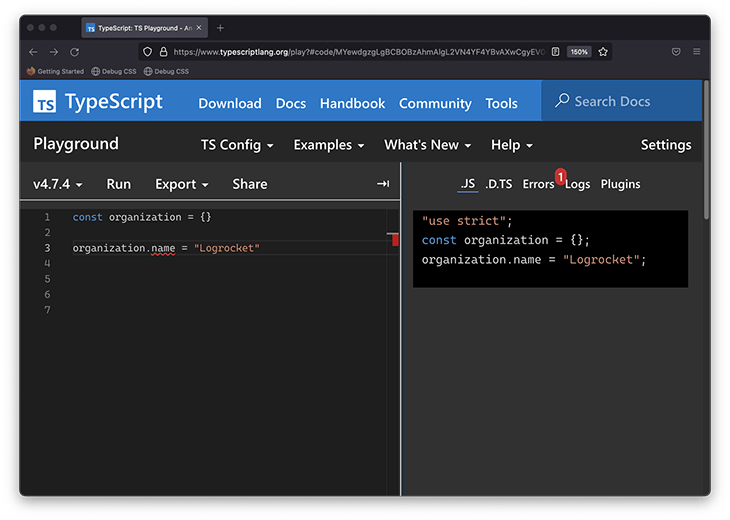 typescript property assignment