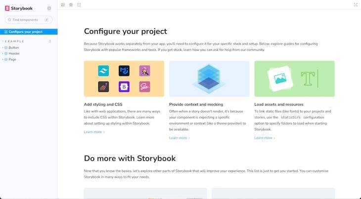 Storybook Start Page With Directions For Configuring Project