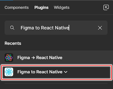 User Search For Figma To React Native Plugin Resulting In Two Search Results With One Shown Surrounded By Red Box