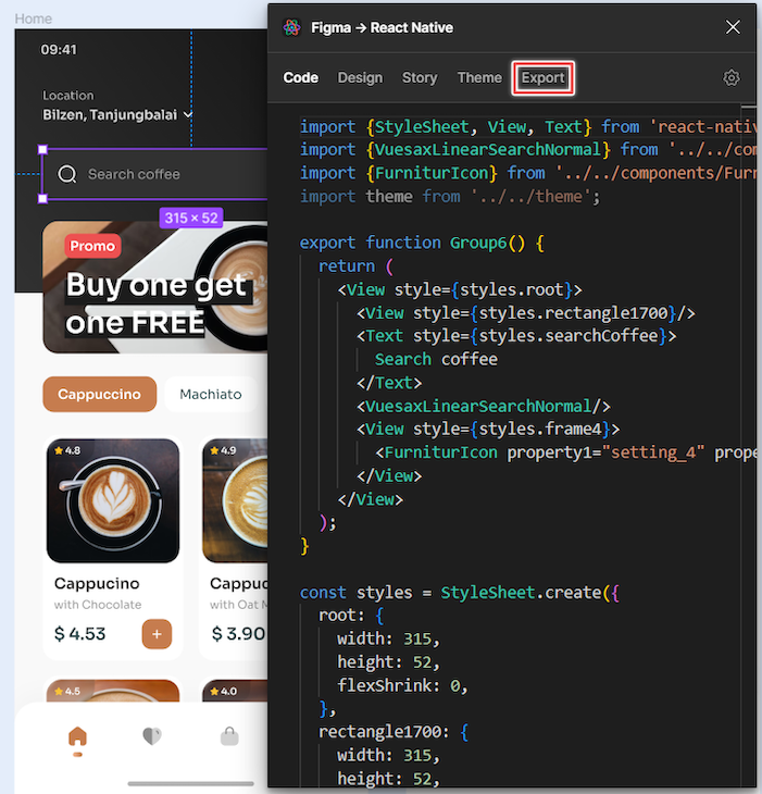 Figma → React Native Plugin Popup With Generated Code For Target Component