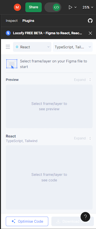 Figma Project In Dev Mode With Locofy Installed