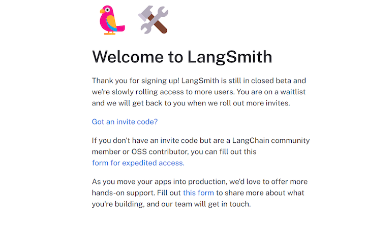 LangSmith Welcome Message