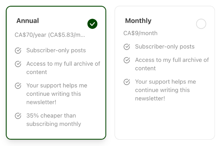 Substack Pricing Page