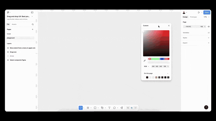 User Shown Dragging Color Picker Panel In Figma To Customize Layout Display
