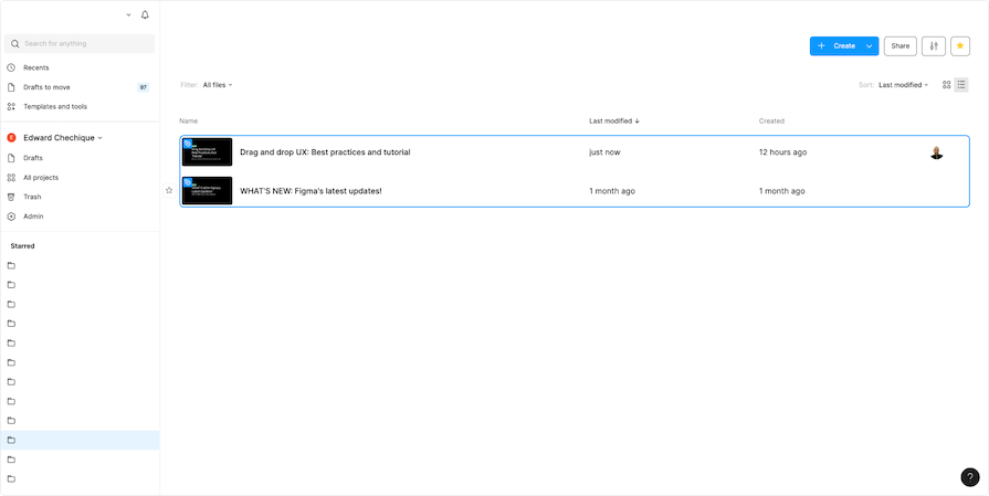 Two Figma Files Highlighted In File Manager, Showing Ability To Select And Drag Multiple Items At Once