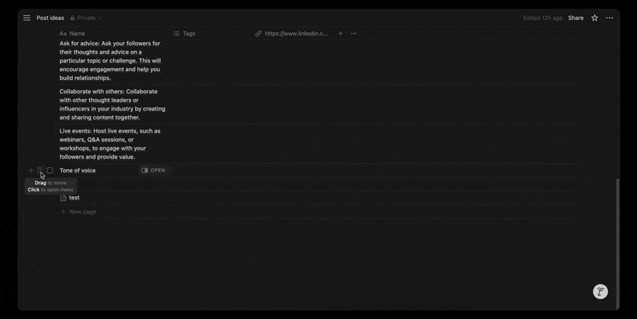 Line Appearing And Moving In Notion To Show Drop Destination For Dragged Item