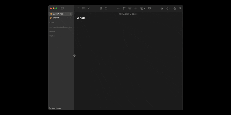 User Shown Clicking Button To Open Apple Notes Menu, Then Resizing Menu With Drag And Drop To Customize Interface