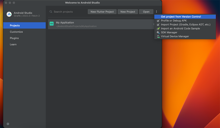 The Virtual Device Manager tab in Android Studio