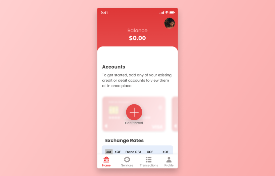 Get Started Button Under Accounts in Finance App