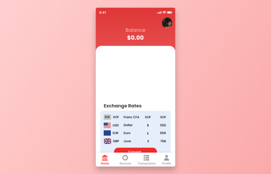 Home Screen of Finance App