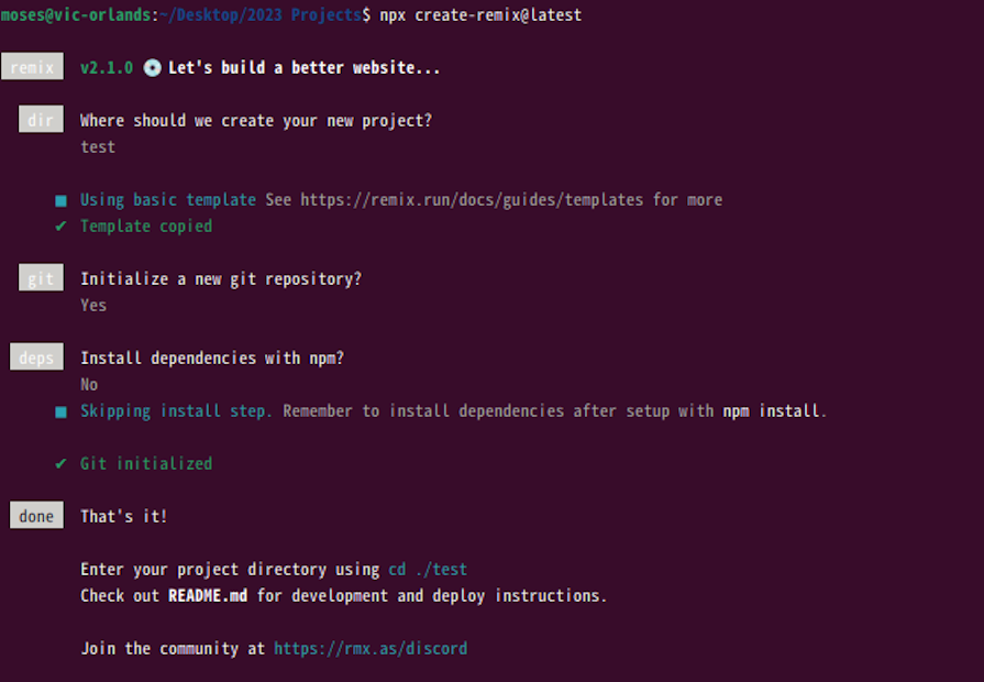 Developer Terminal Showing Remix Setup Process Using Yarn Instead Of Npm
