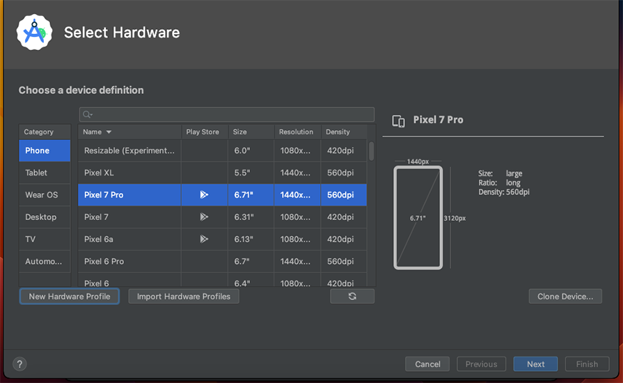 Select the hardware specs needed to test your device