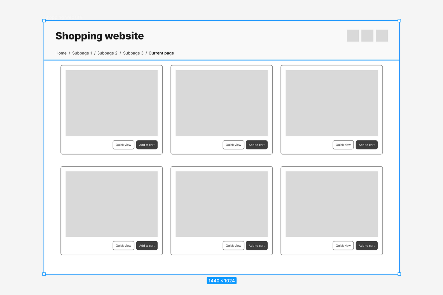 Shopping Website Grid Wireframe