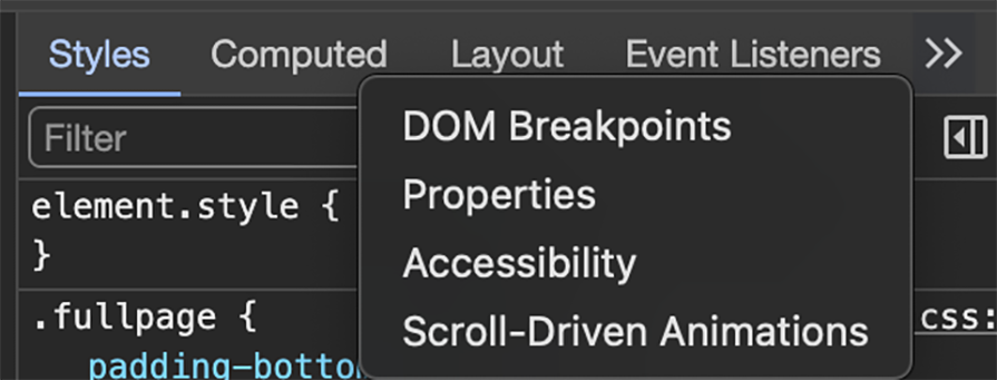 Chrome DevTools' scroll-driven animations tab extension