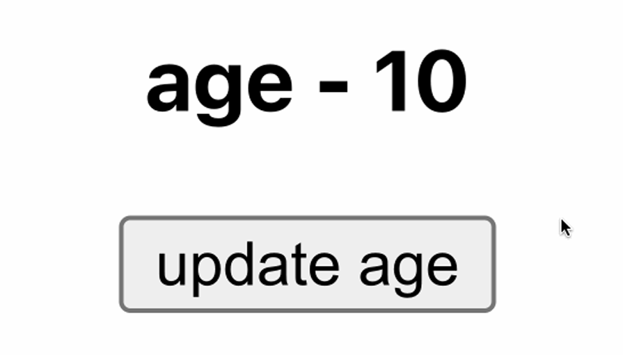 Same Age Display And Update Button As Before, But This Time The Age Does Not Update When The Button Is Clicked Because The Component Has Been Destructured And Lost Its Reactivity