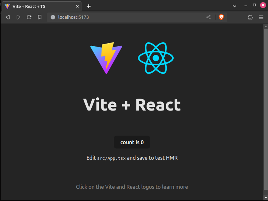 The Vite/React start screen in the browser