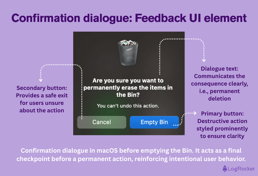 Confirmation Dialogue Feedback UI Element