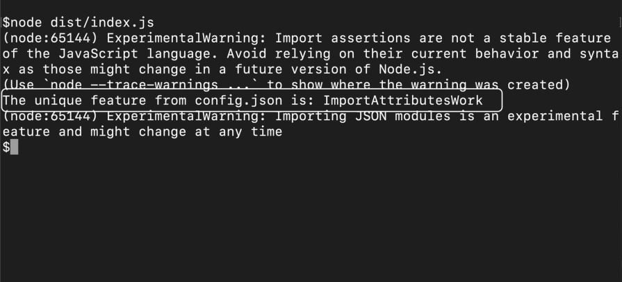 Screenshot Of Terminal Showing Output Of Running Program Confirming That Import Attributes Are Enabled And Working As Expected