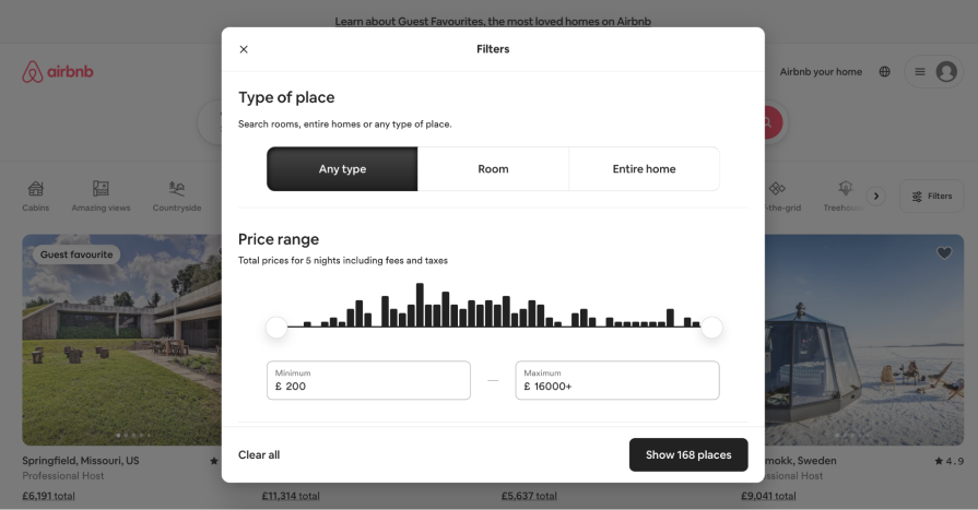 Airbnb Modal for Filters