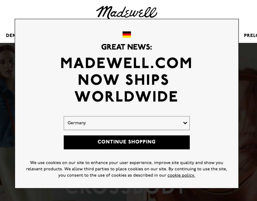 Pop-up on Madewell's Site